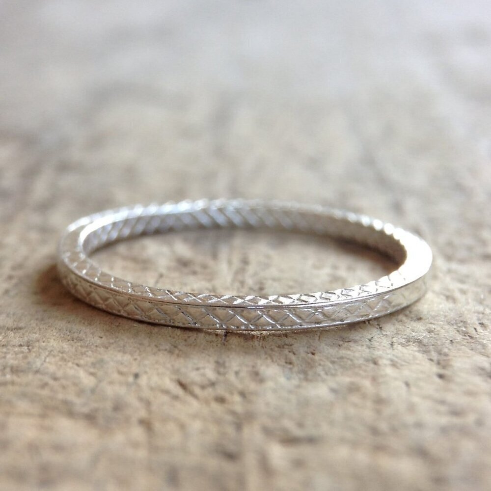 925 Sterling Silver Cross Hatch Ring Handmade - Size 8